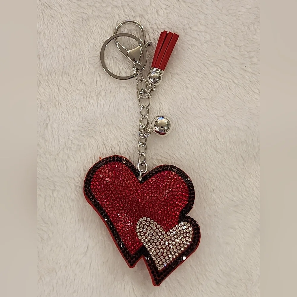 Valentines Day Red and Silver Heart Keychain Bag Charm